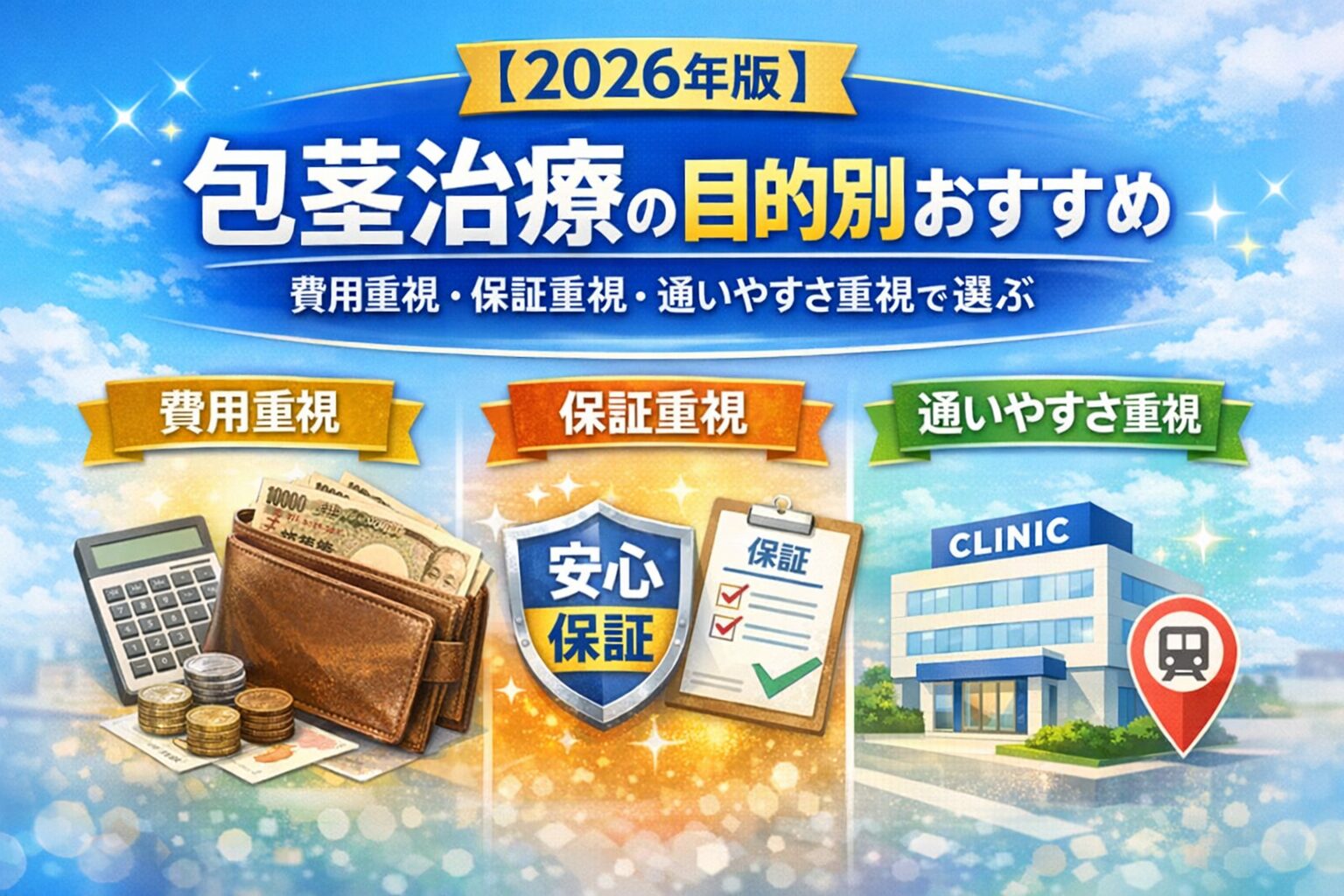 【2026年版】包茎治療の目的別おすすめ|費用重視・保証重視・通いやすさ重視で選ぶ