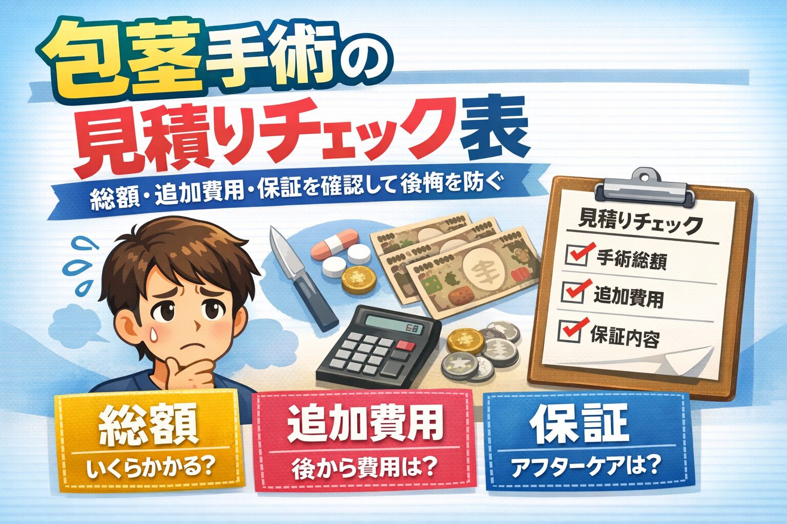 包茎手術の見積りチェック表|総額・追加費用・保証を確認して後悔を防ぐ