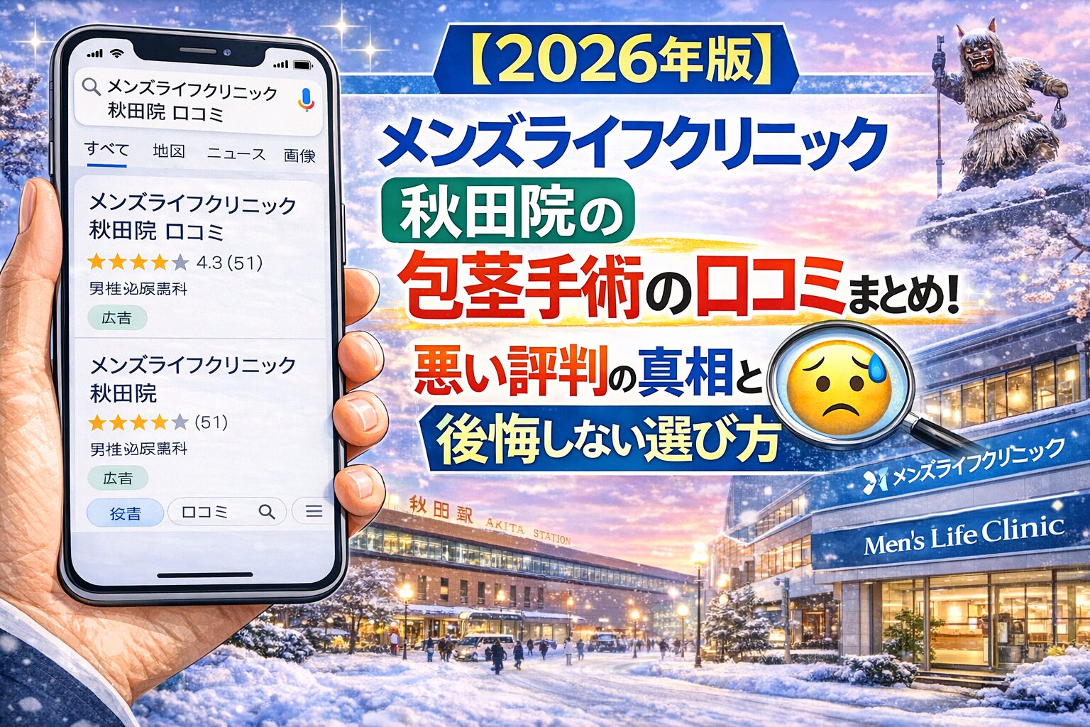 【2026年版】メンズライフクリニック秋田院の包茎手術の口コミまとめ！悪い評判の真相と後悔しない選び方