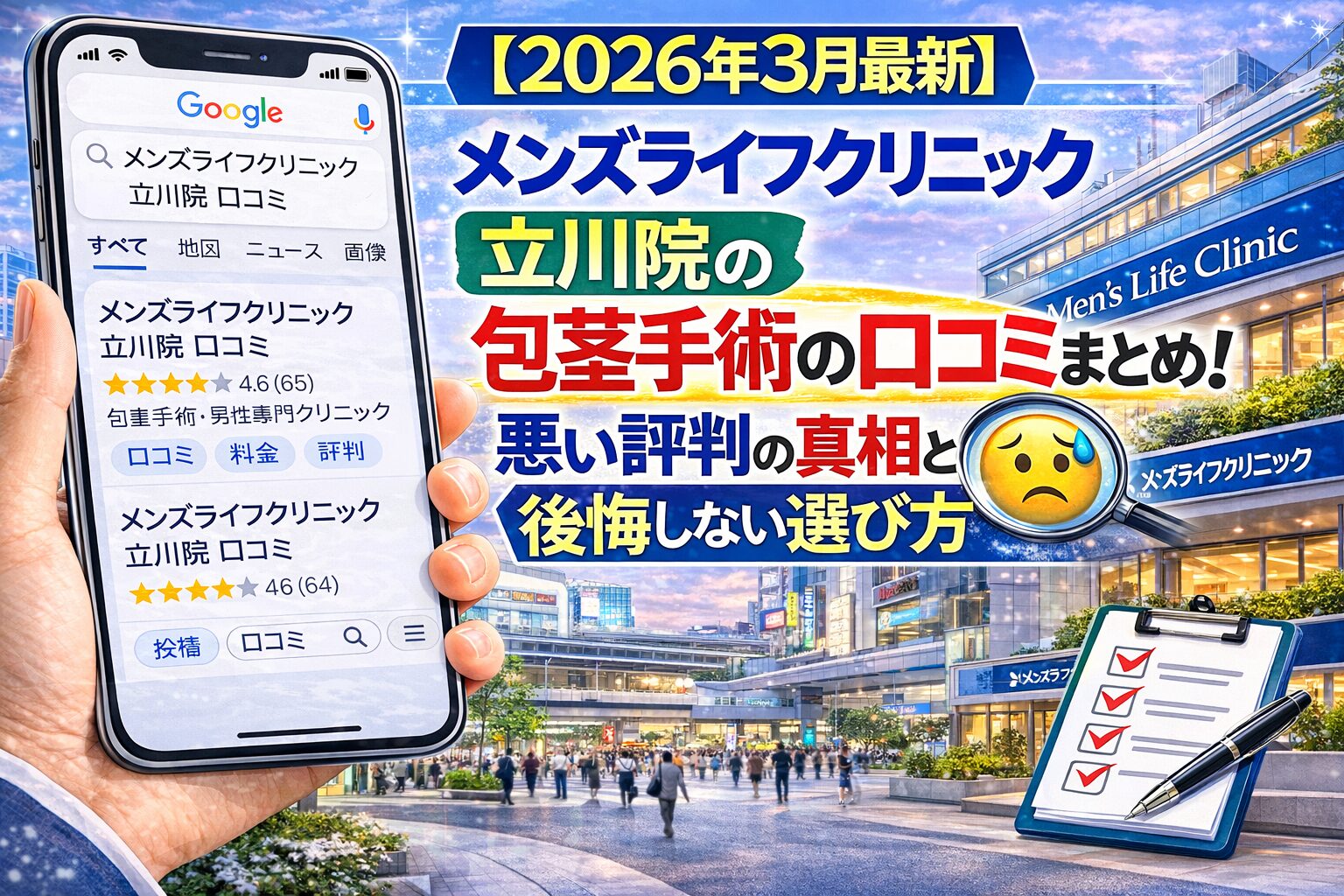 【2026年3月最新】メンズライフクリニック立川院の包茎手術の口コミまとめ！悪い評判の真相と後悔しない選び方