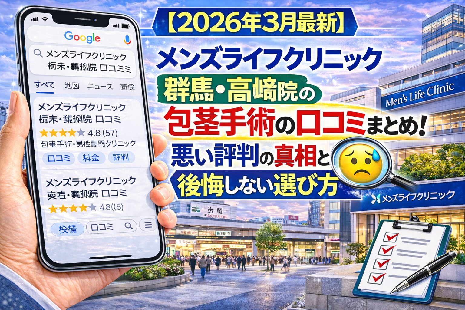 【2026年3月最新】メンズライフクリニック群馬・高崎院の包茎手術の口コミまとめ！悪い評判の真相と後悔しない選び方