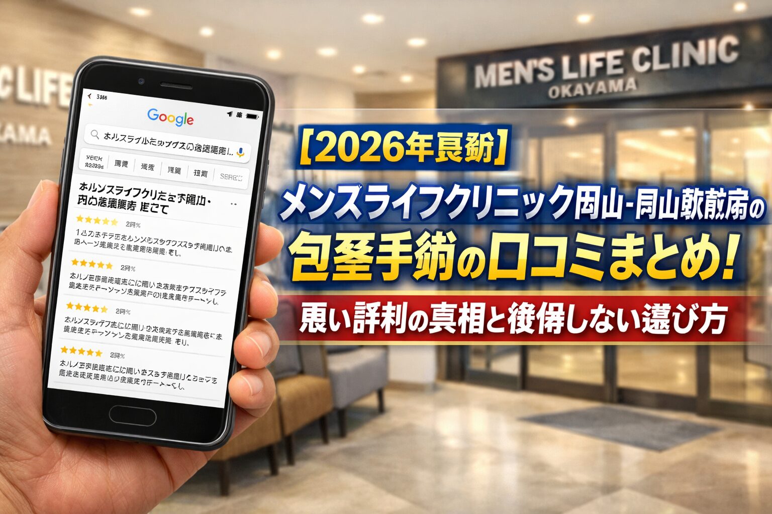【2026年4月最新】メンズライフクリニック岡山・岡山駅前院の包茎手術の口コミはやばい?失敗しない料金と評判を5分で解説