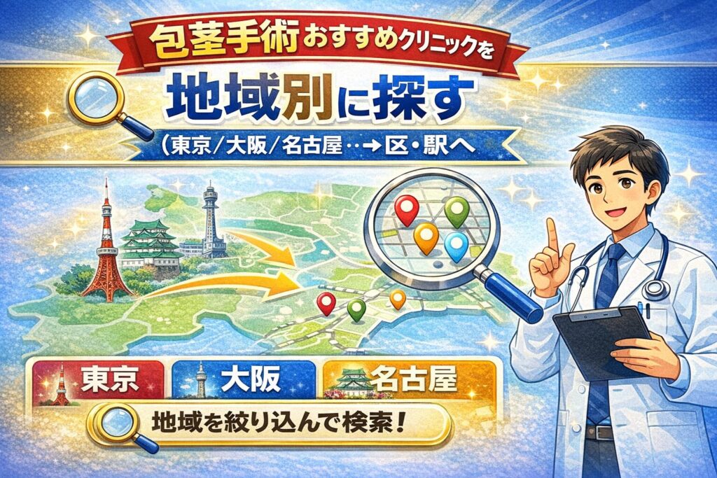包茎手術おすすめクリニックを地域別に探す（東京/大阪/名古屋…→区・駅へ）