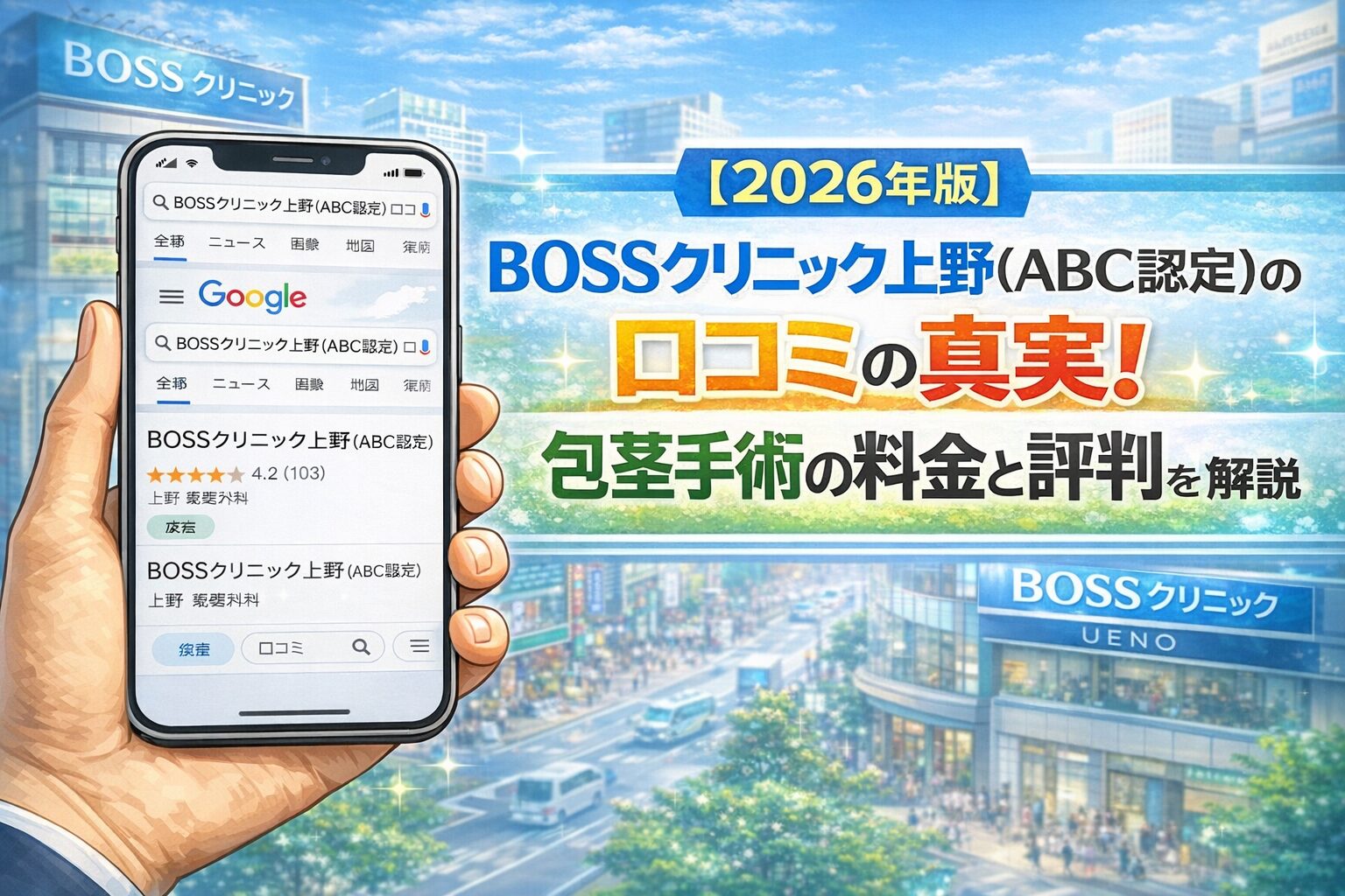 【2026年版】BOSSクリニック上野(ABC認定)の口コミの真実！包茎手術の料金と評判を徹底解説