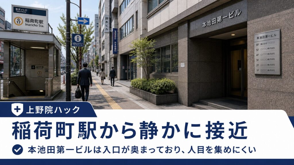 稲荷町駅から徒歩2分と近く、上野駅の混雑を避けてアクセス可能です。