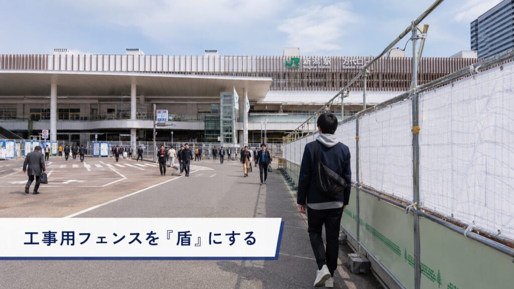 工事用フェンスを「盾」にする