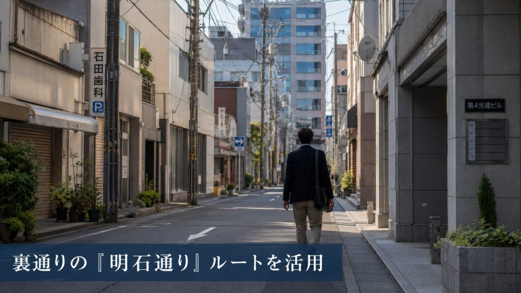 裏通りの「明石通り」ルートを活用