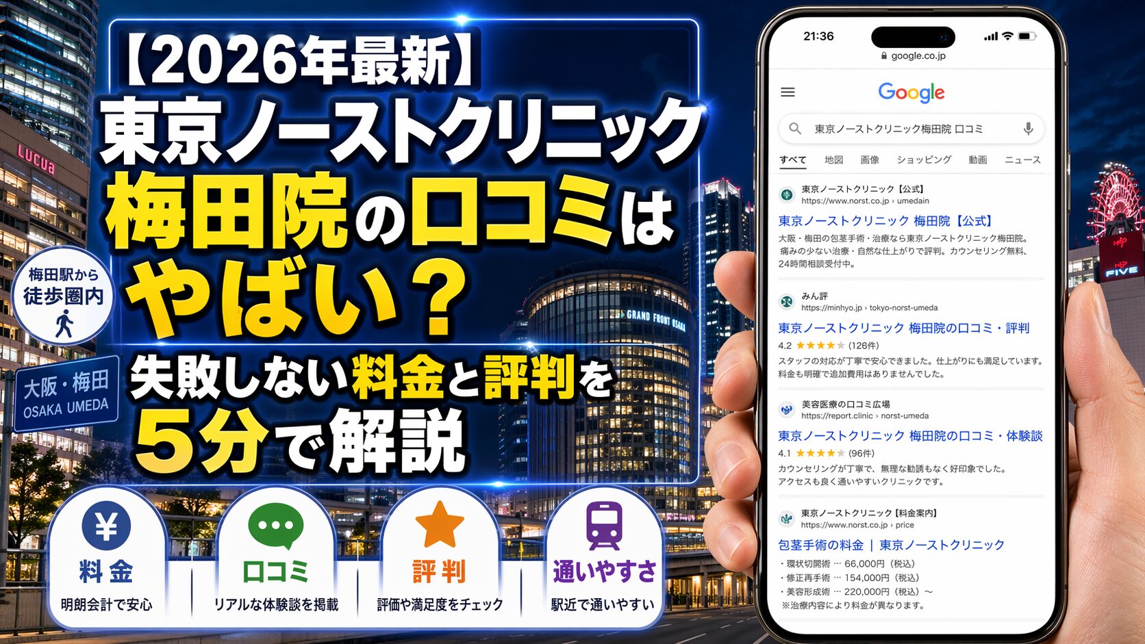 【2026年5月最新】東京ノーストクリニック梅田院の口コミはやばい？失敗しない料金と評判を5分で解説
