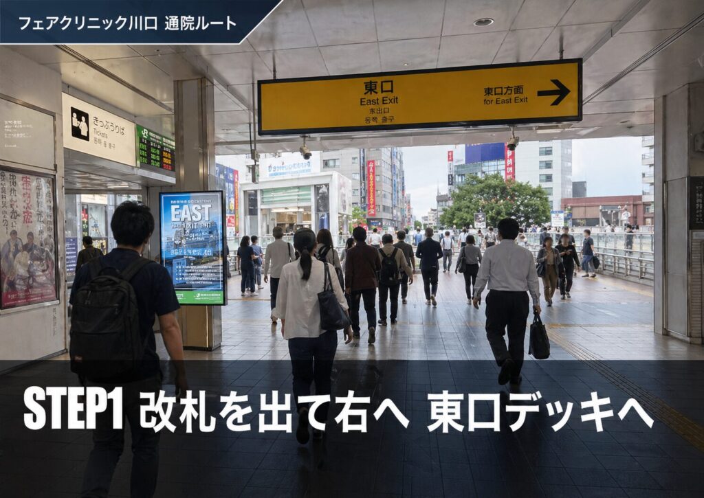 「JR川口駅東口 徒歩1分」でも知り合いに会わないフェアクリニック川口への通院ルート1