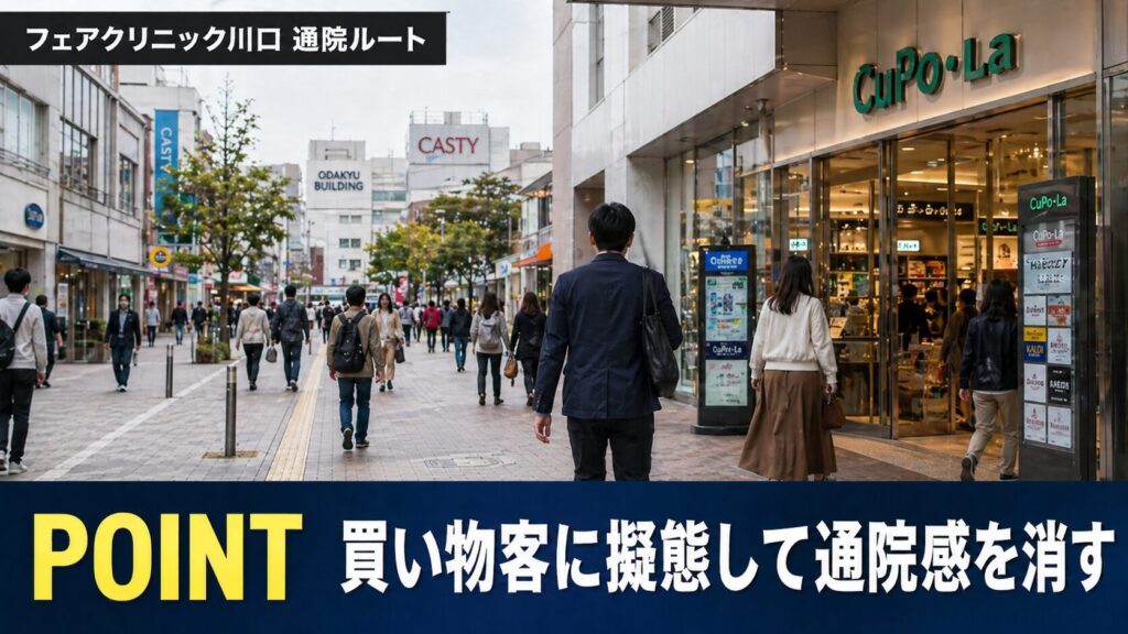 【川口駅前ハック】キュポ・ラやキャスティの雑踏を利用するフェアクリニック川口への通院の死角ルート