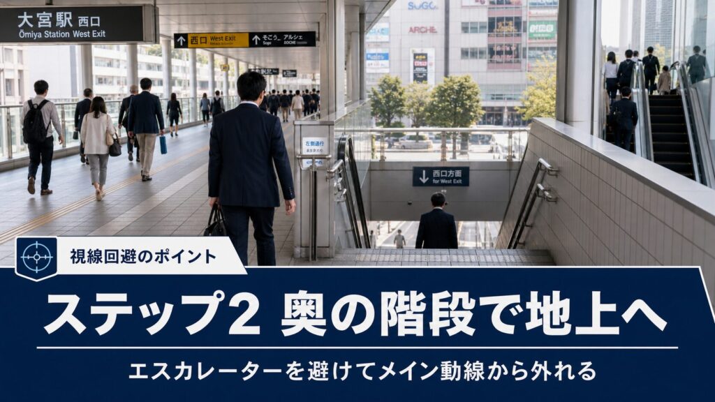 ステップ2:一番奥の「階段」から地上へ降りる