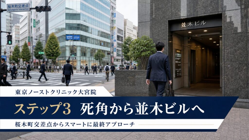 ステップ3:スクランブル交差点の死角から並木ビルへ