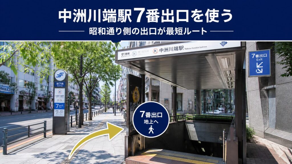 1. 地下鉄中洲川端駅の「7番出口」から地上へ出る