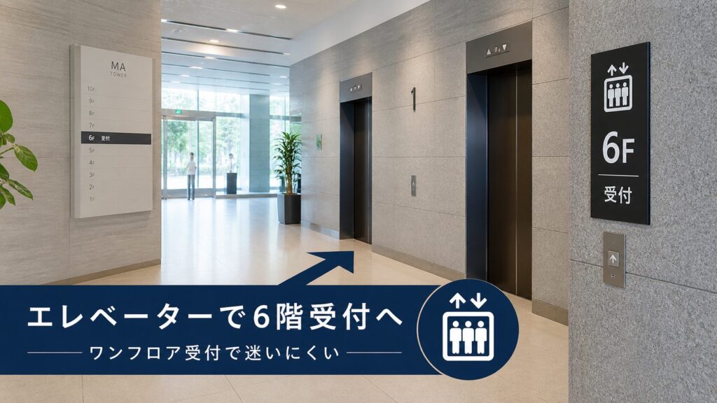 4. 迷わずエレベーターで「6階」の受付へ直行する