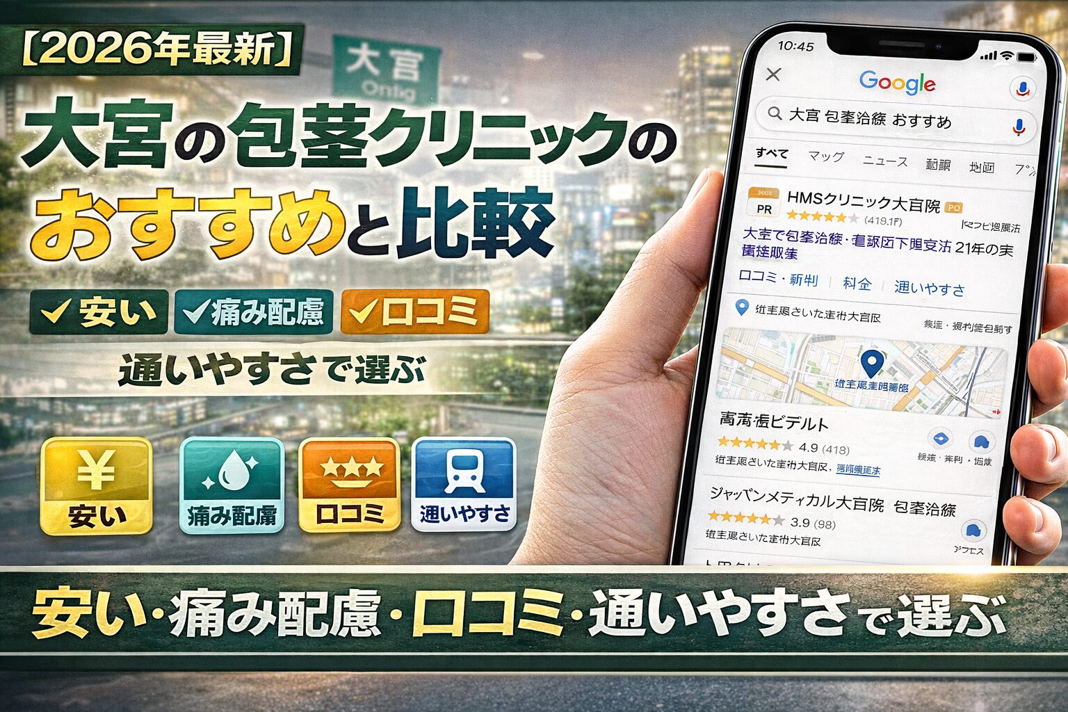 【2026年4月版】大宮の包茎手術クリニックのおすすめと比較は「安い・痛み配慮・口コミ・通いやすさ」で選ぶ