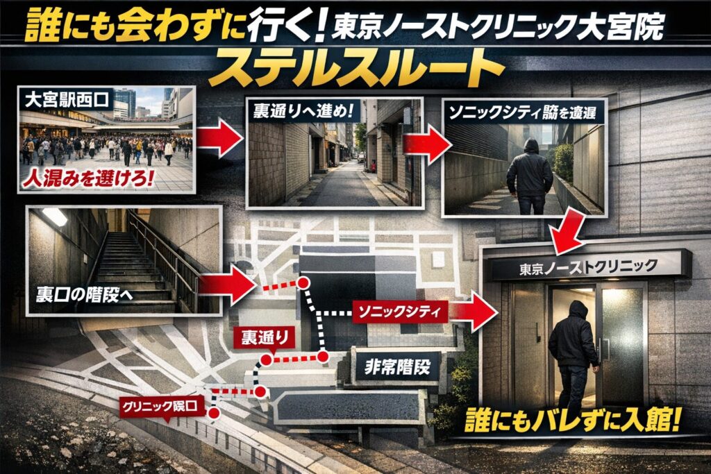 【死角ルート】大宮駅西口から「誰にも会わずに」東京ノーストクリニック大宮院へ入る方法