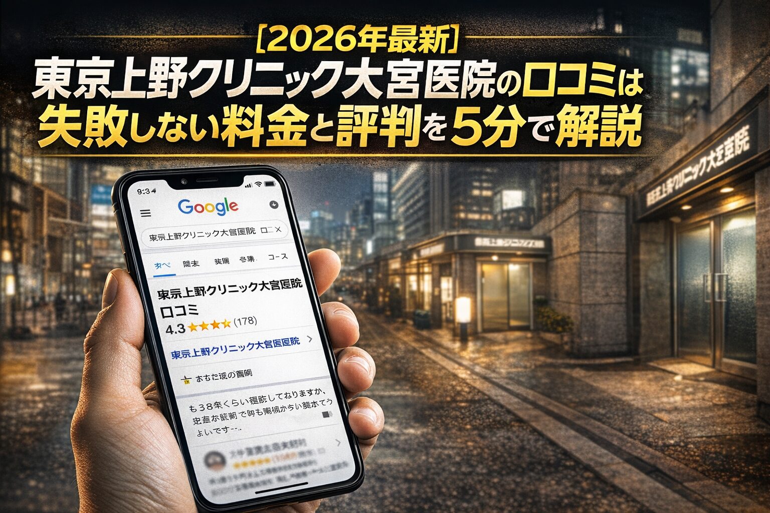 【2026年4月最新】東京上野クリニック大宮医院の口コミはやばい？失敗しない料金と評判を5分で解説