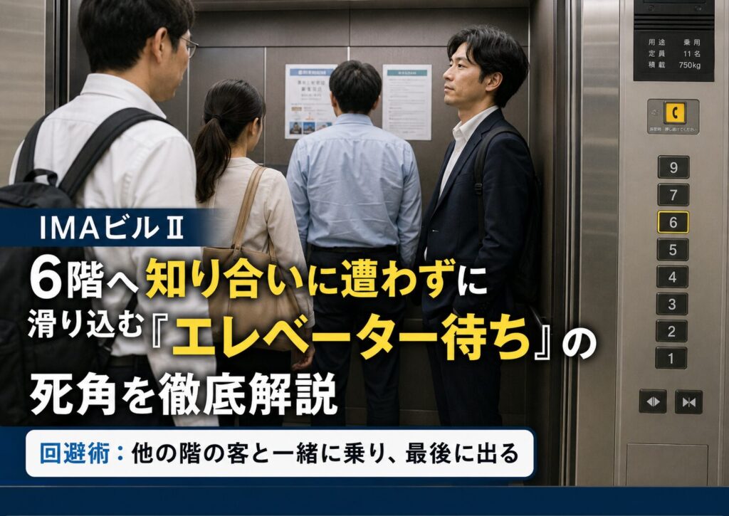 回避術: 他の階のボタンを押した客と一緒に乗り、最後に出るのが定石です。