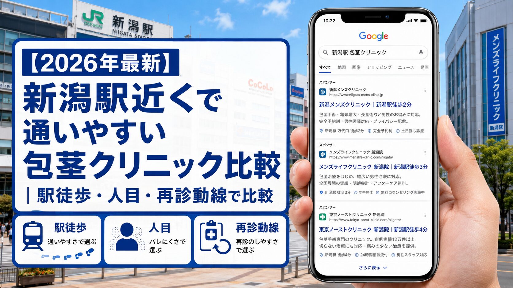 【2026年5月最新】新潟駅近くで通いやすい包茎クリニック比較|駅徒歩・人目・再診動線で比較